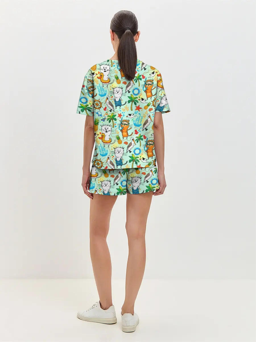 Женская пижама с шортами / Коты на отдыхе