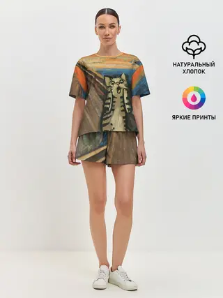 Женская пижама с шортами / Крик котика