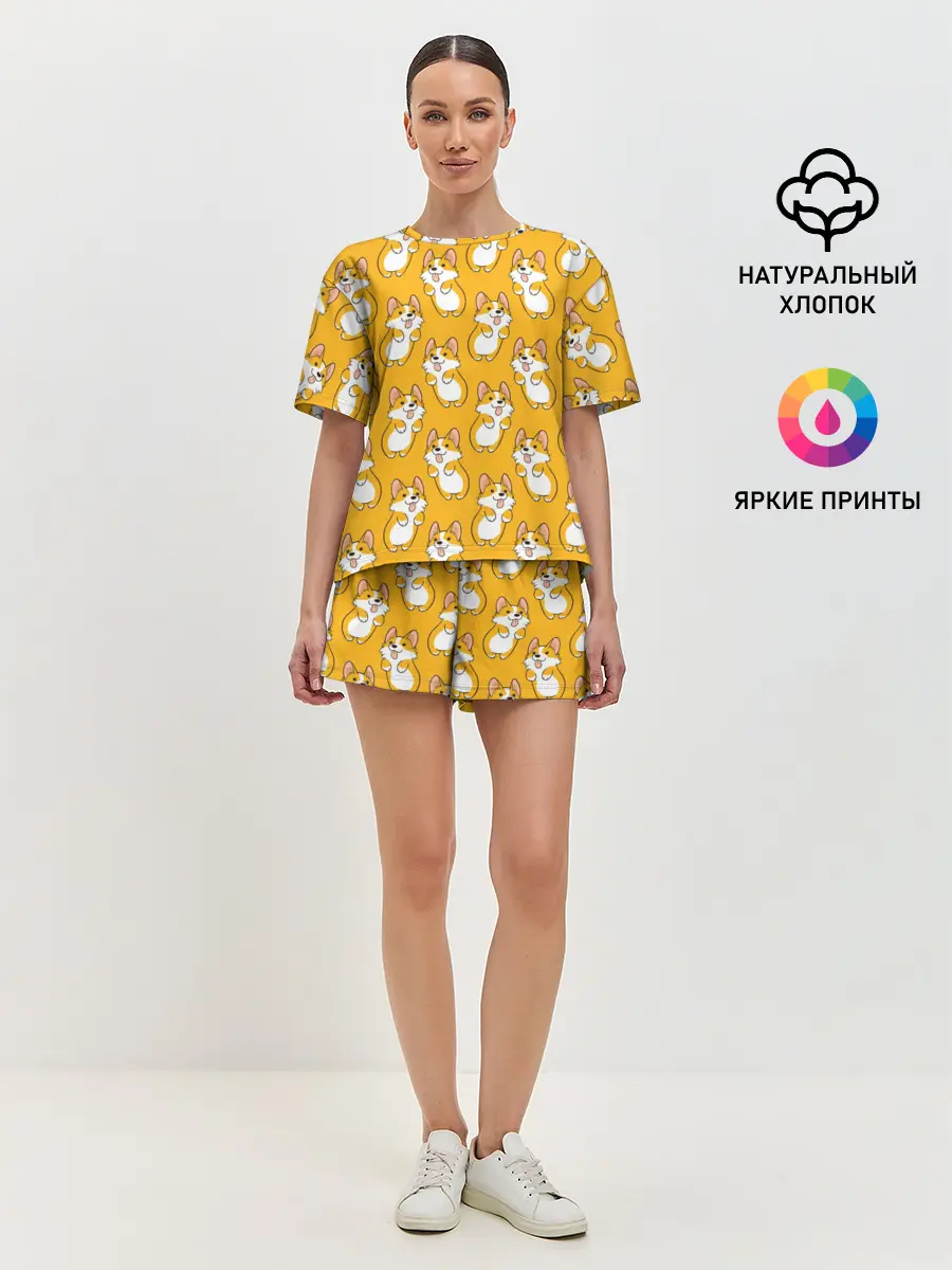 Женская пижама с шортами / Корги Паттерн 2
