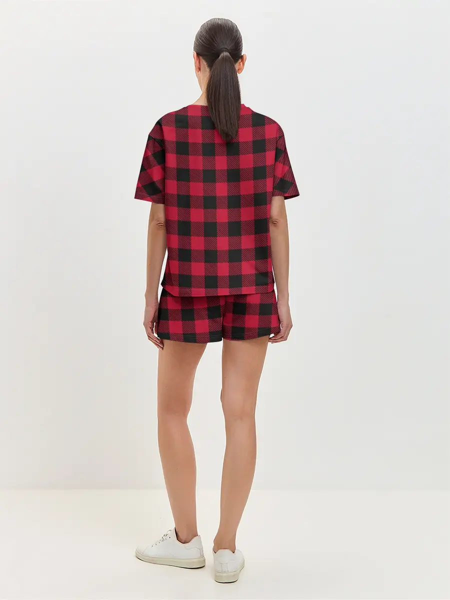 Женская пижама с шортами / Красный паттерн крупная клетка