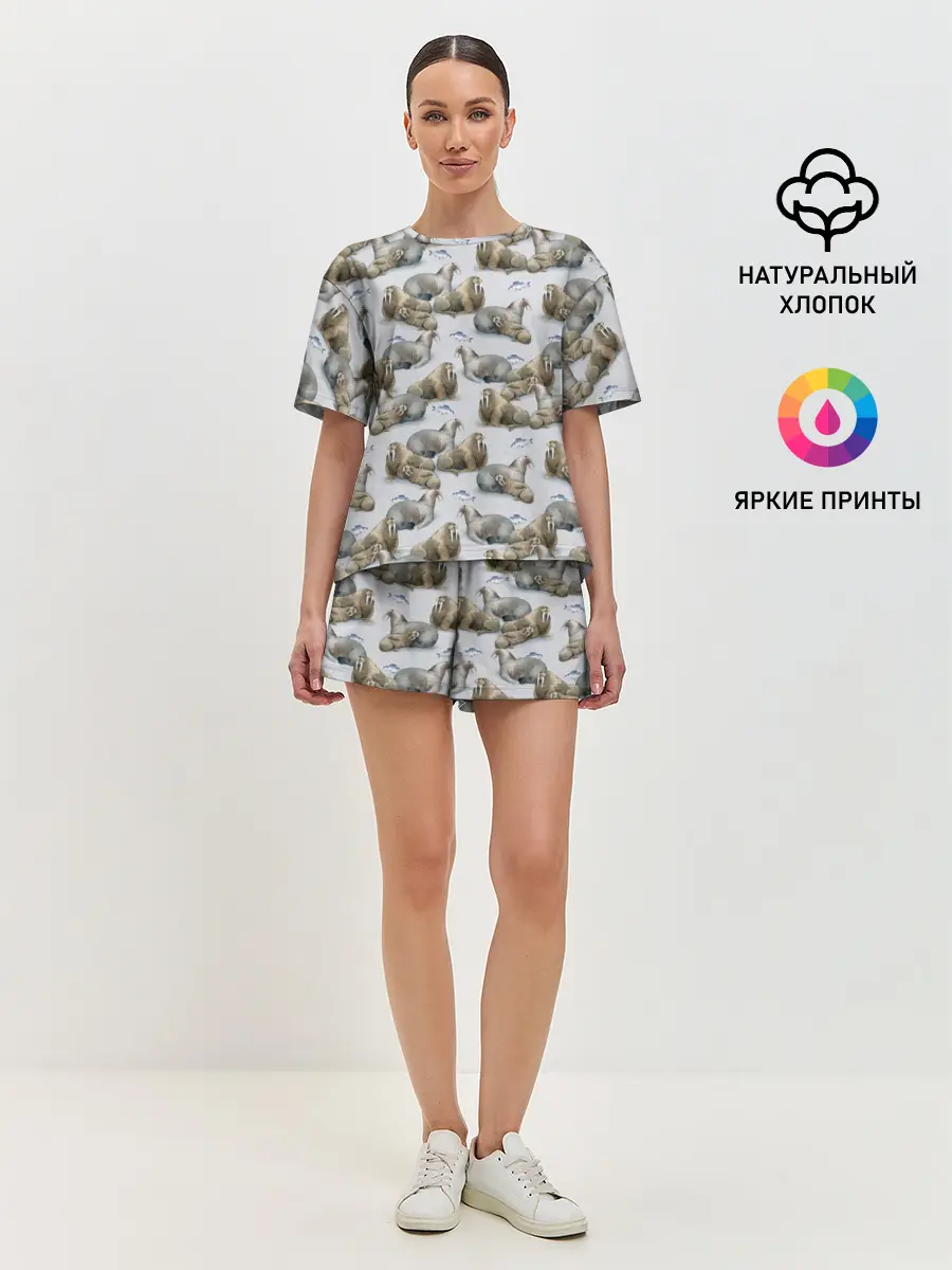 Женская пижама с шортами / Моржи