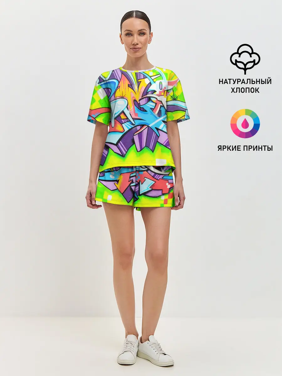 Женская пижама с шортами / Неоновая кислота