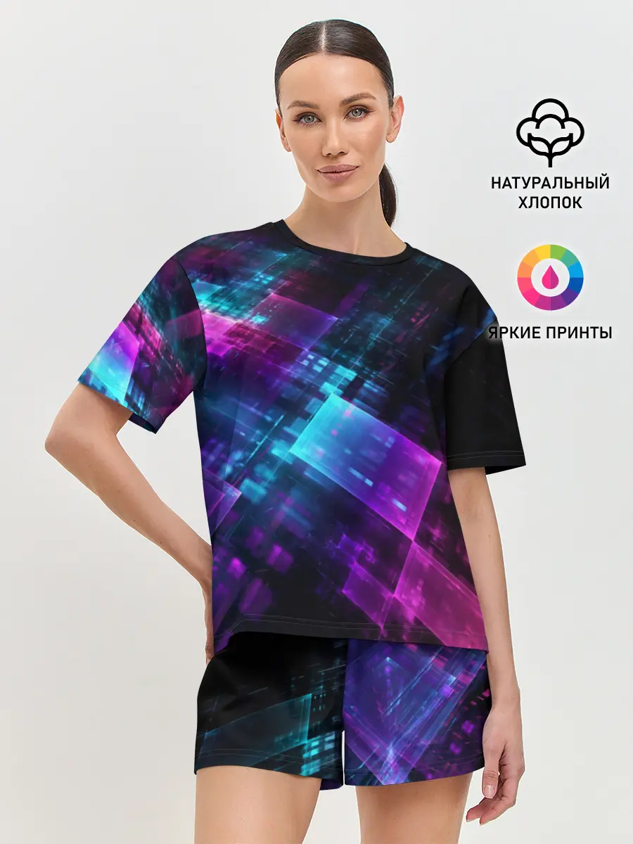 Женская пижама с шортами / Неоновая абстракция