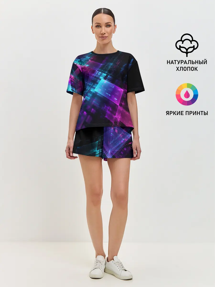 Женская пижама с шортами / Неоновая абстракция