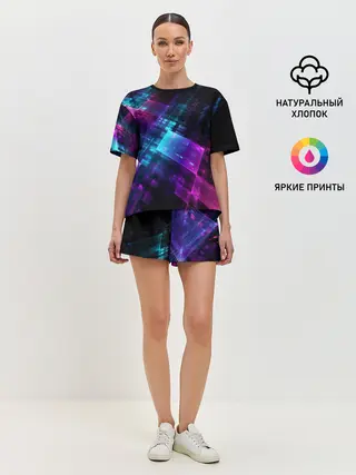 Женская пижама с шортами / Неоновая абстракция