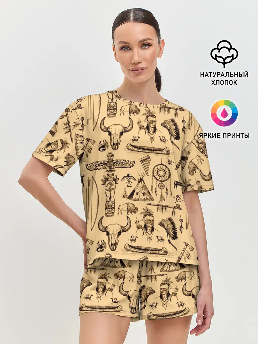 Женская пижама с шортами / Индейский паттерн