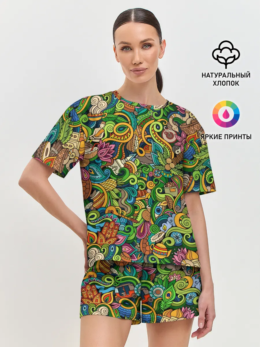 Женская пижама с шортами / Тибетский коллаж