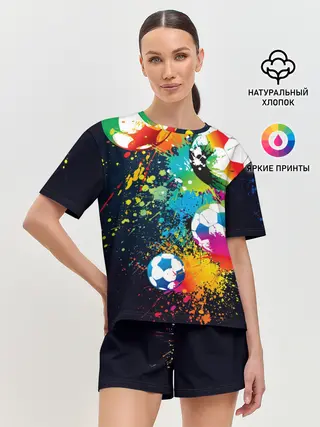 Женская пижама с шортами / Футбольные мячи