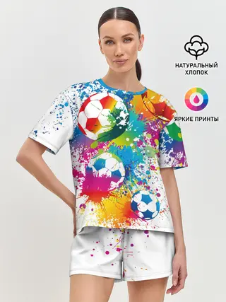 Женская пижама с шортами / Футбольные мячи