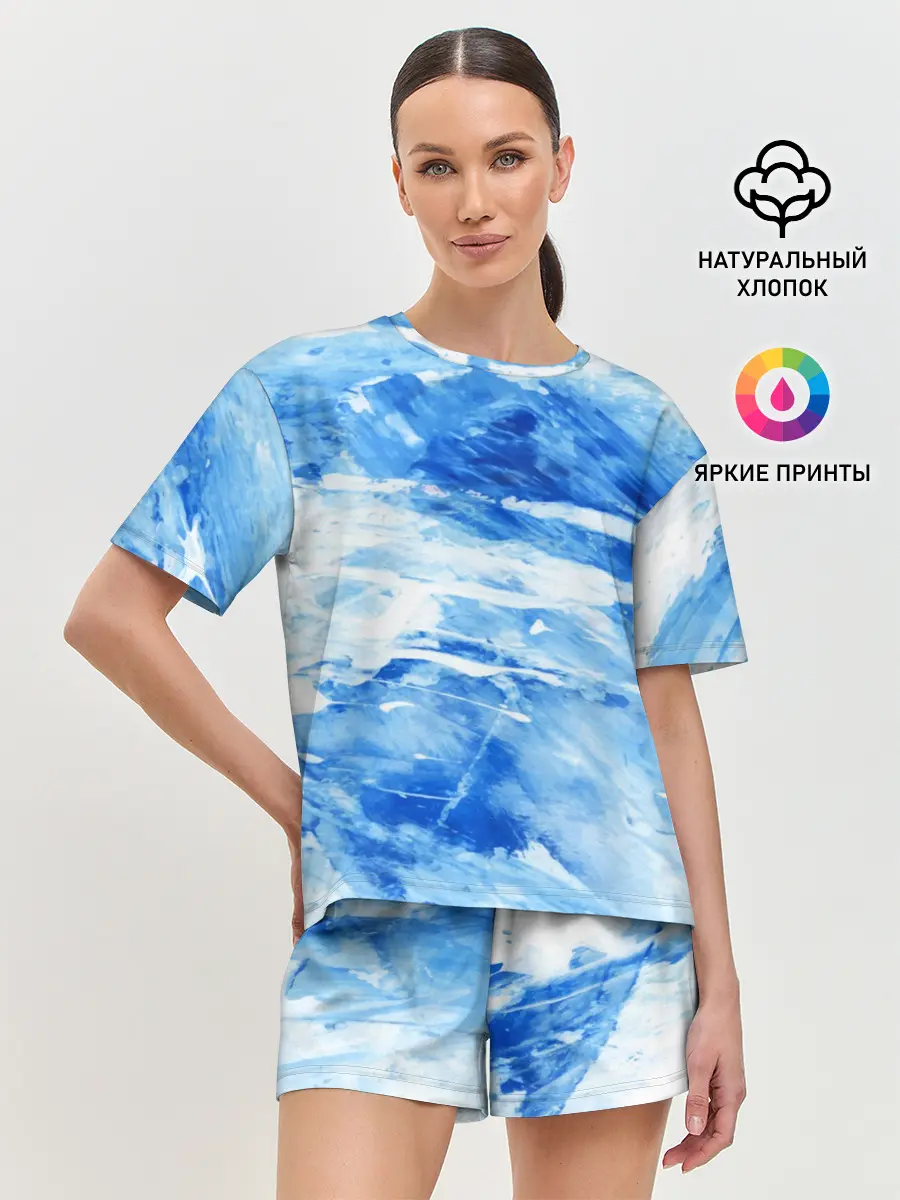 Женская пижама с шортами / Вода акварель