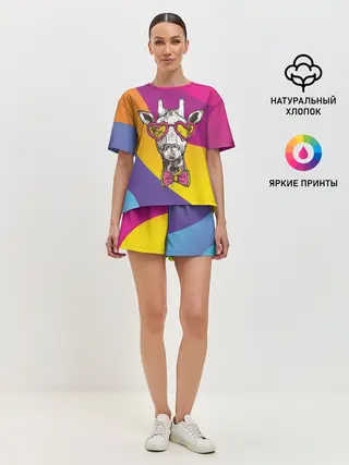 Женская пижама с шортами / Праздничный жираф