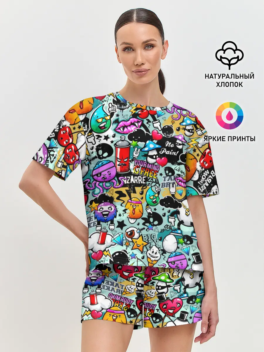 Женская пижама с шортами / Стикерпак