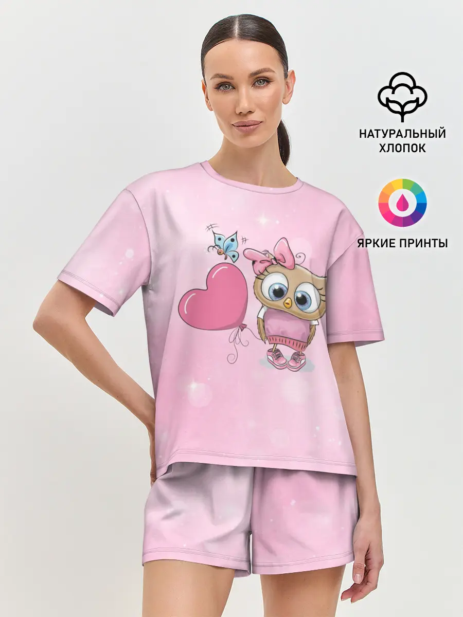 Женская пижама с шортами / Совушка с шариком