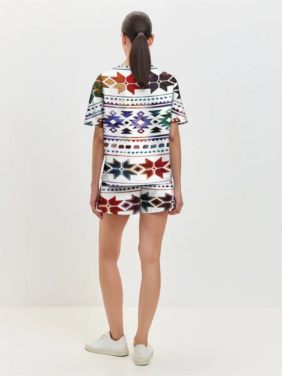 Женская пижама с шортами / Снежинки акварель