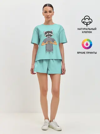 Женская пижама с шортами / Енот Хипстер Love