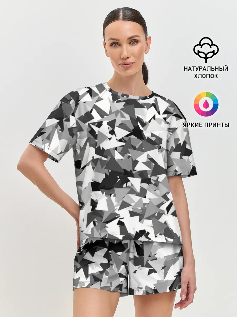 Женская пижама с шортами / Городской серый камуфляж