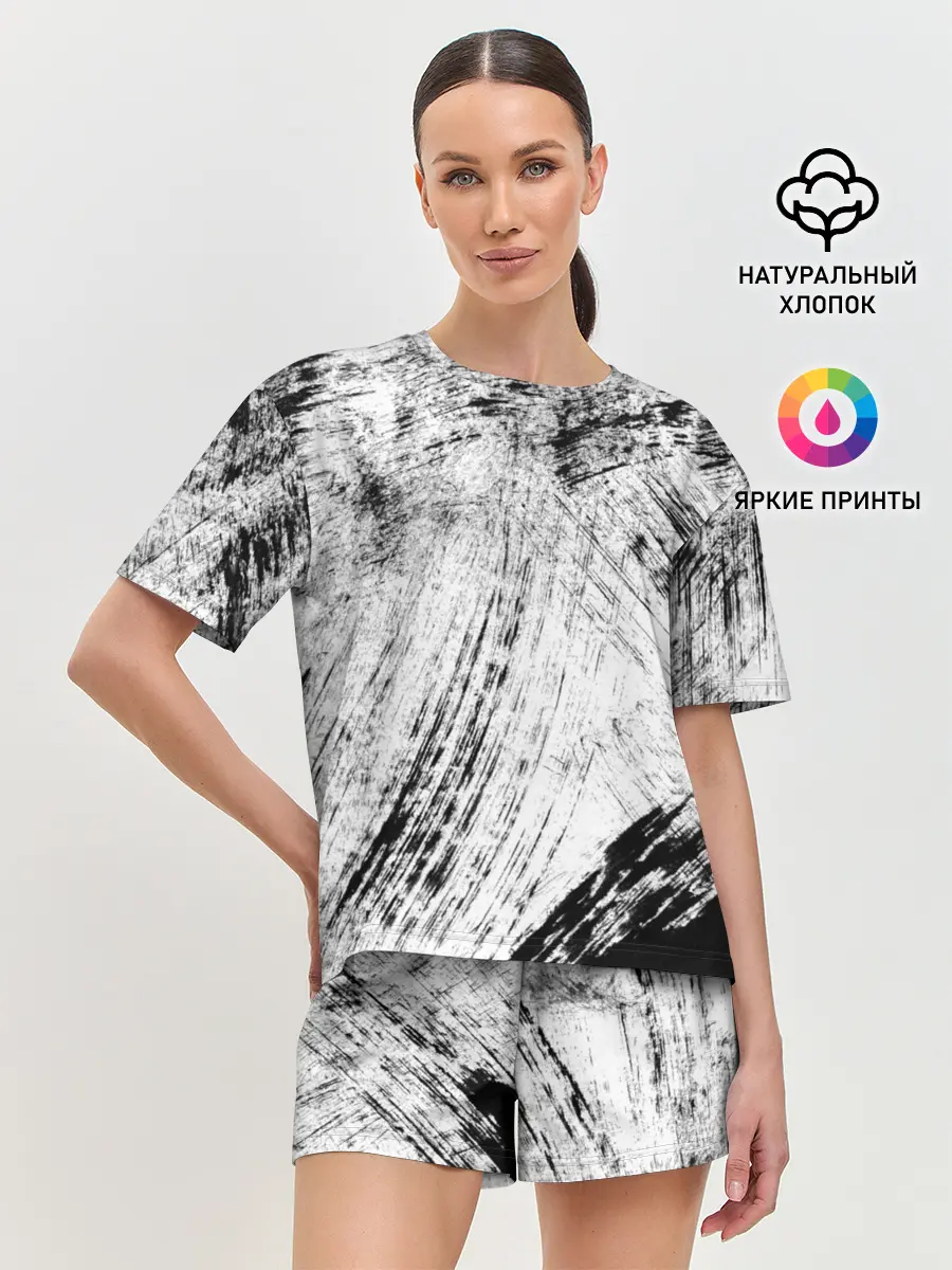 Женская пижама с шортами / Серые штрихи