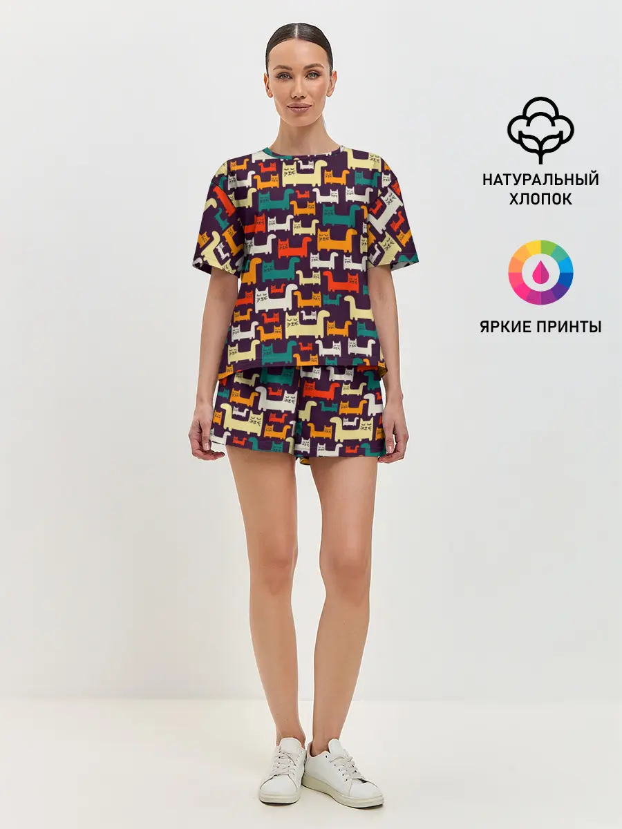 Женская пижама с шортами / Найди чёрного кота