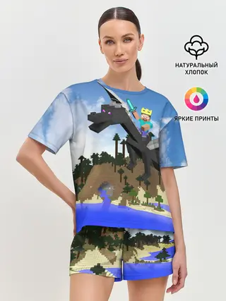 Женская пижама с шортами / Стив на Эндер Драконе