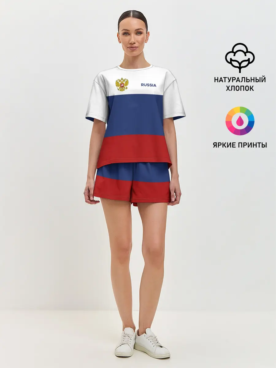 Женская пижама с шортами / Россия Триколор
