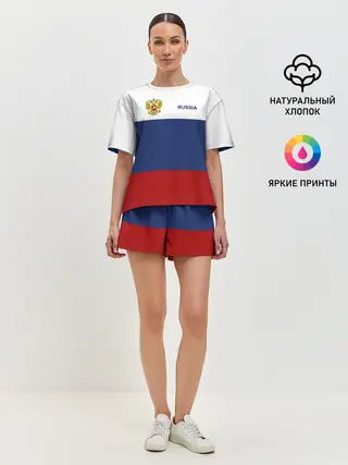 Женская пижама с шортами / Россия Триколор