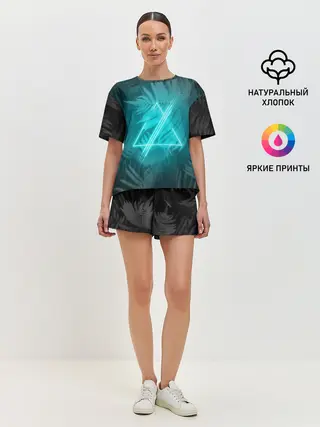 Женская пижама с шортами / Neon light blue