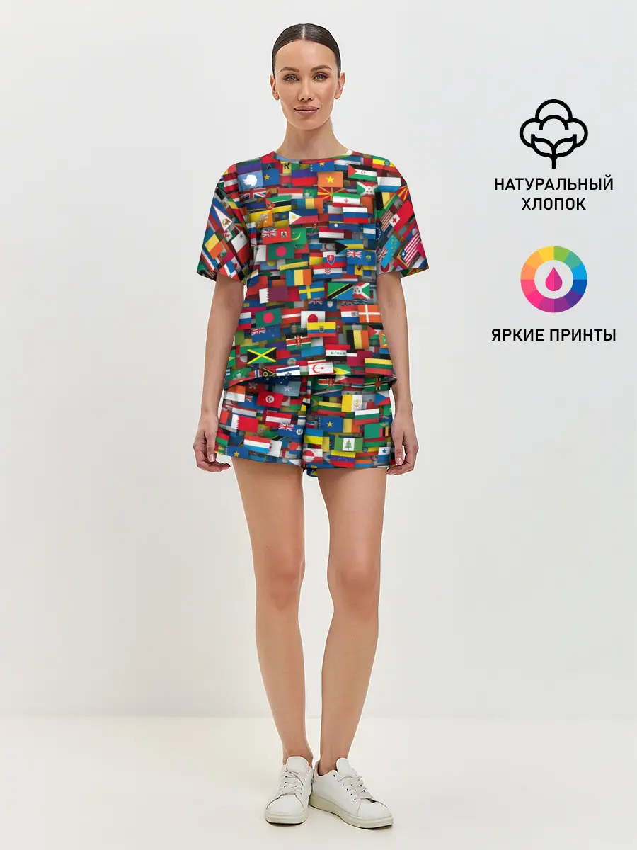 Женская пижама с шортами / Флаги всех стран