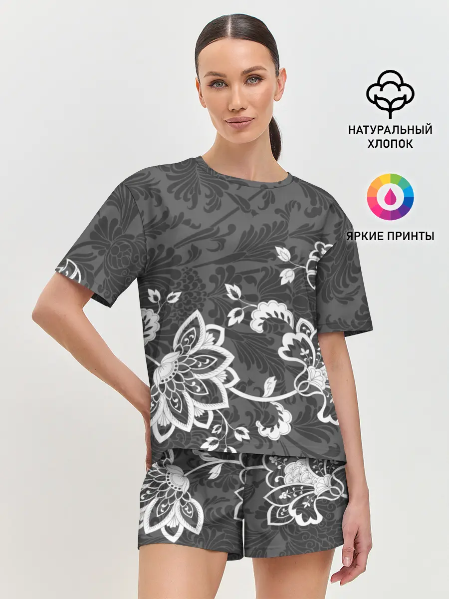 Женская пижама с шортами / Кружевной узор