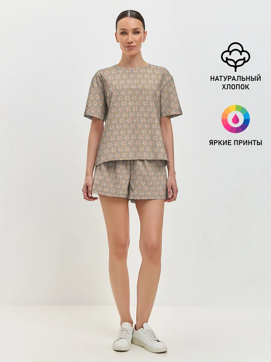 Женская пижама с шортами / Лисы узор