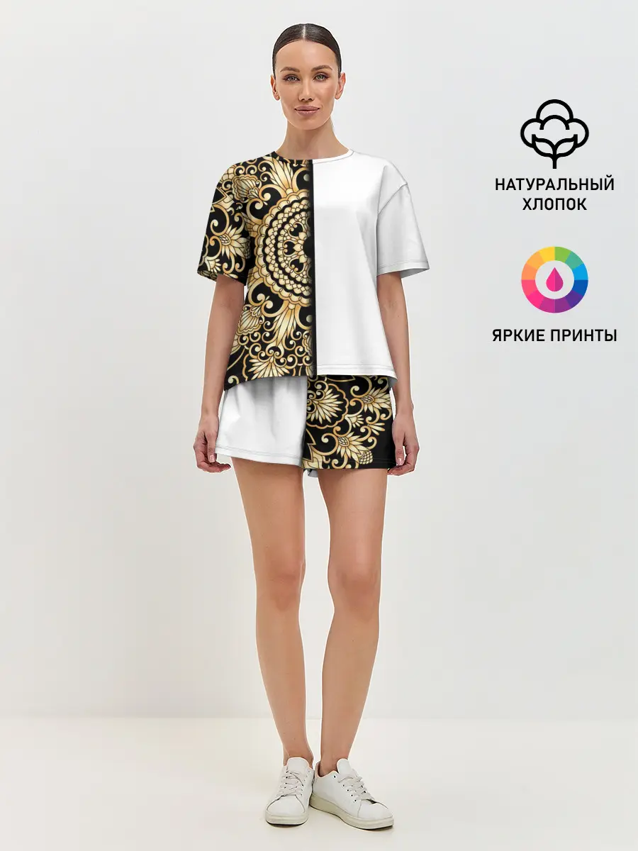 Женская пижама с шортами / Белое на черном