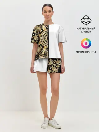 Женская пижама с шортами / Белое на черном