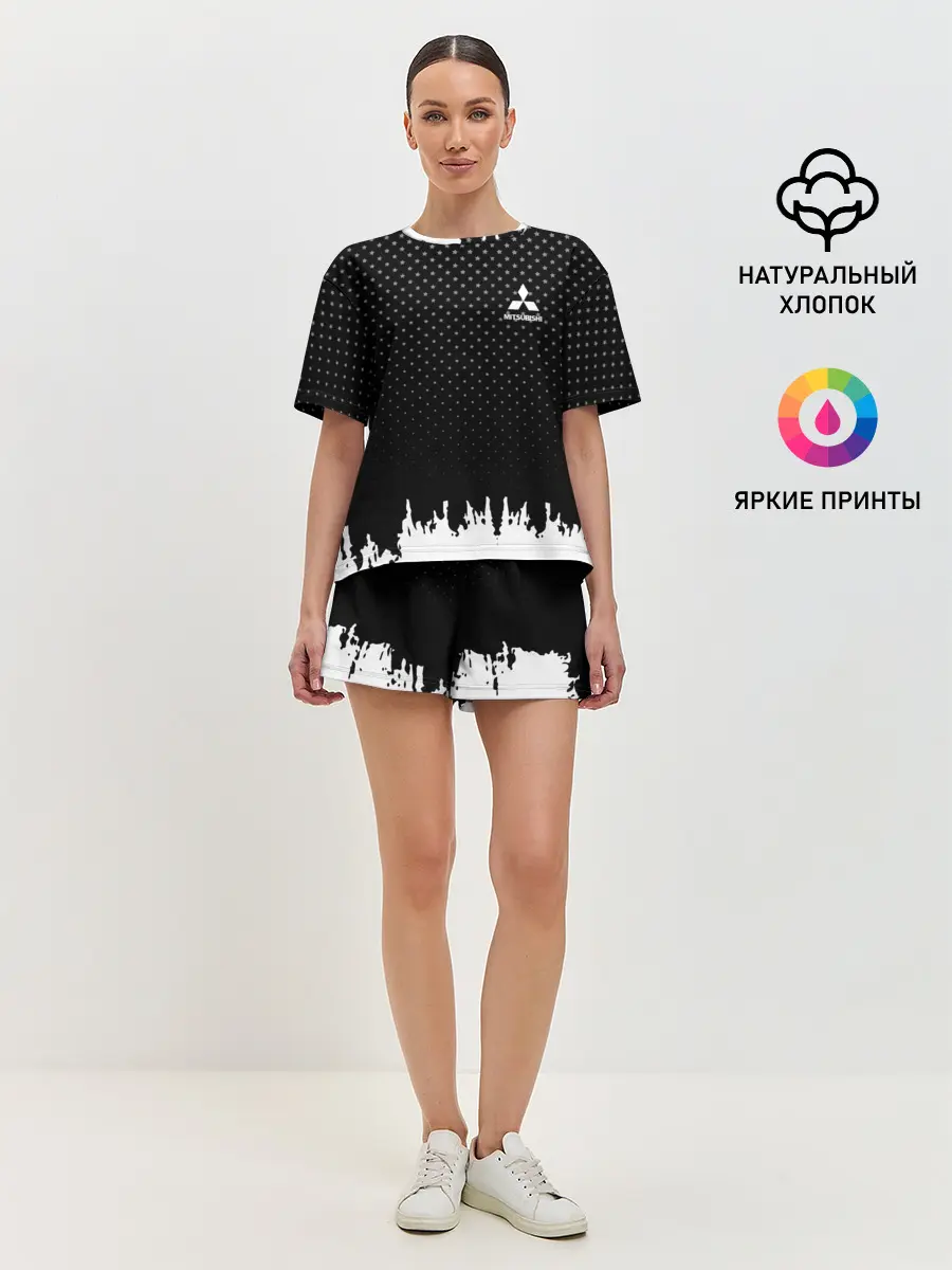 Женская пижама с шортами / Mitsubishi abstract black