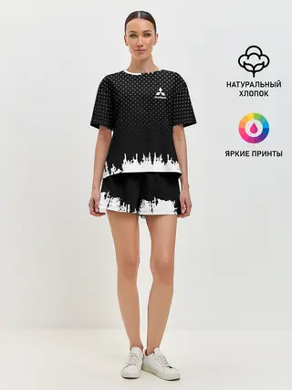 Женская пижама с шортами / Mitsubishi abstract black