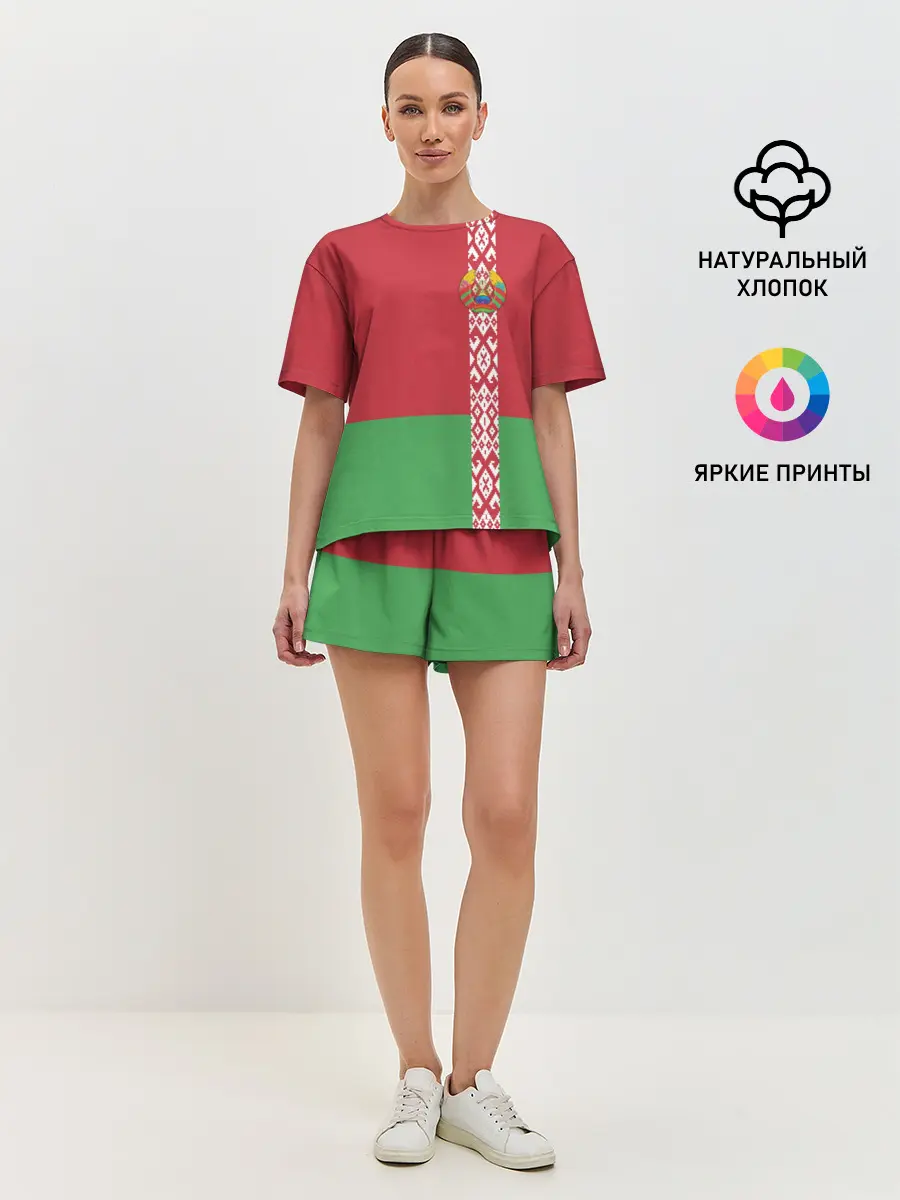 Женская пижама с шортами / Белоруссия, лента с гербом