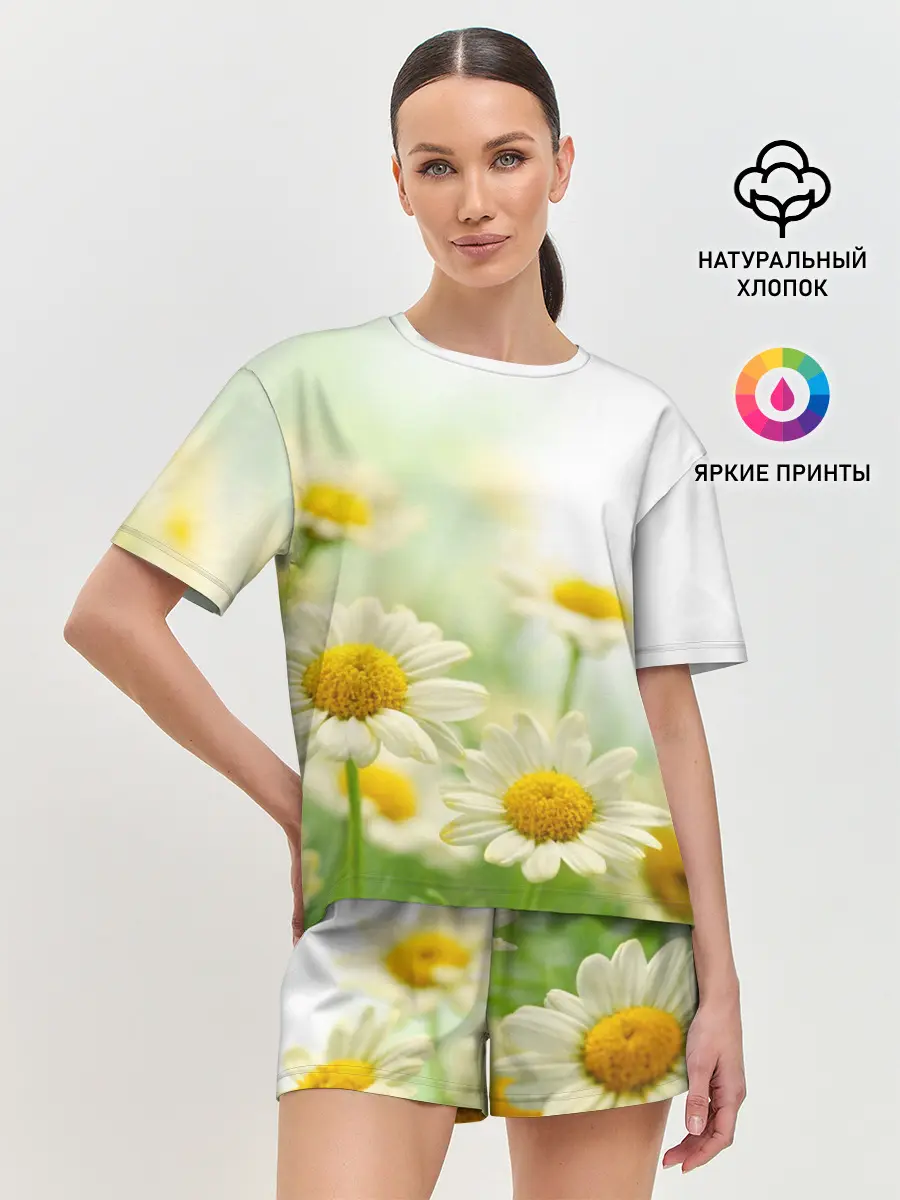 Женская пижама с шортами / Полевые ромашки