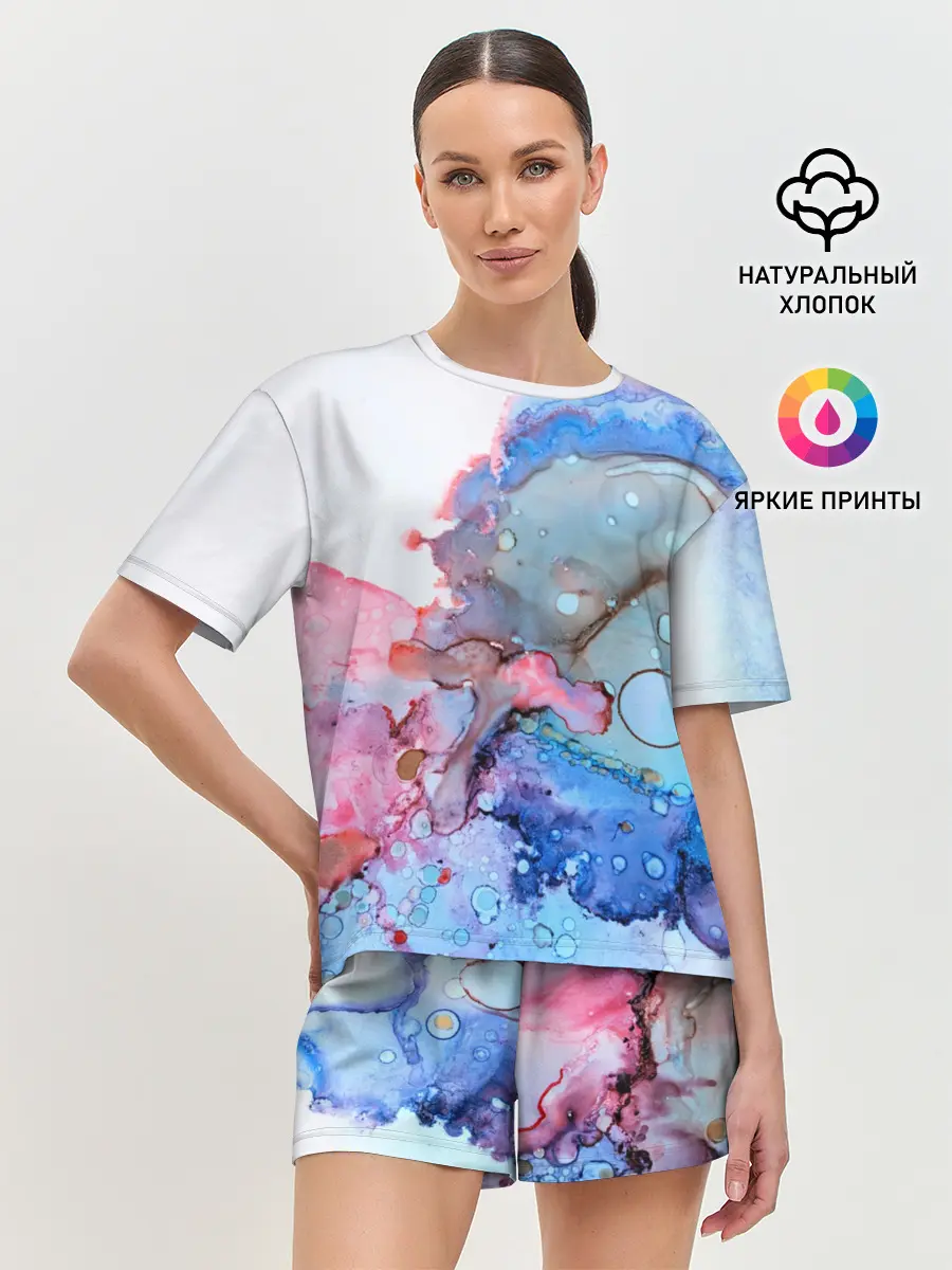 Женская пижама с шортами / Акварельные разводы