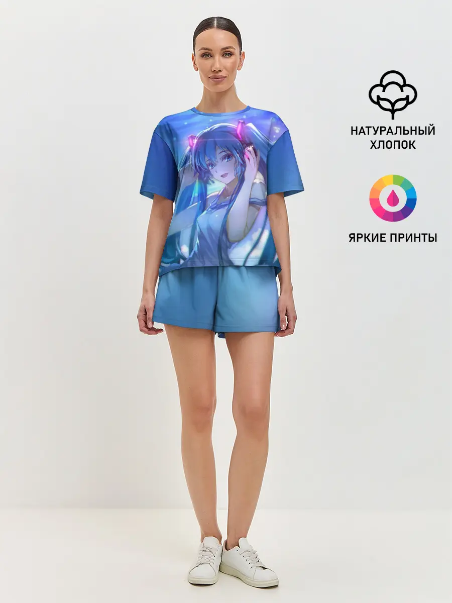 Женская пижама с шортами / Miku на фоне космоса