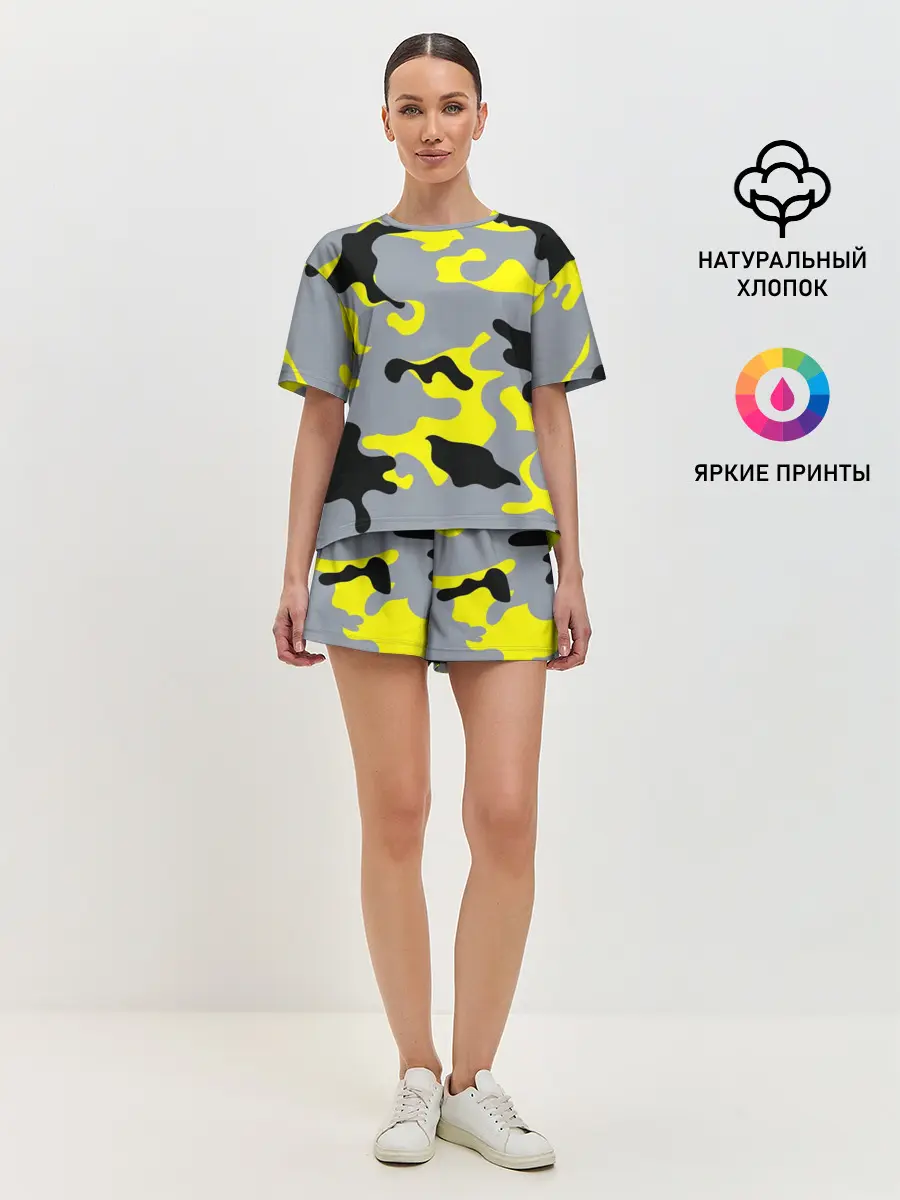 Женская пижама с шортами / Yellow camouflage