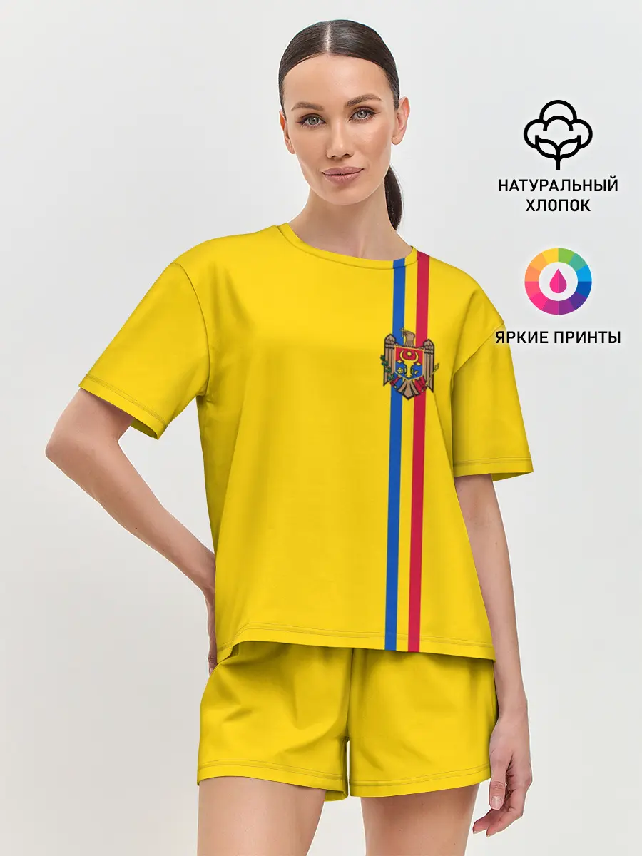 Женская пижама с шортами / Молдавия, лента с гербом