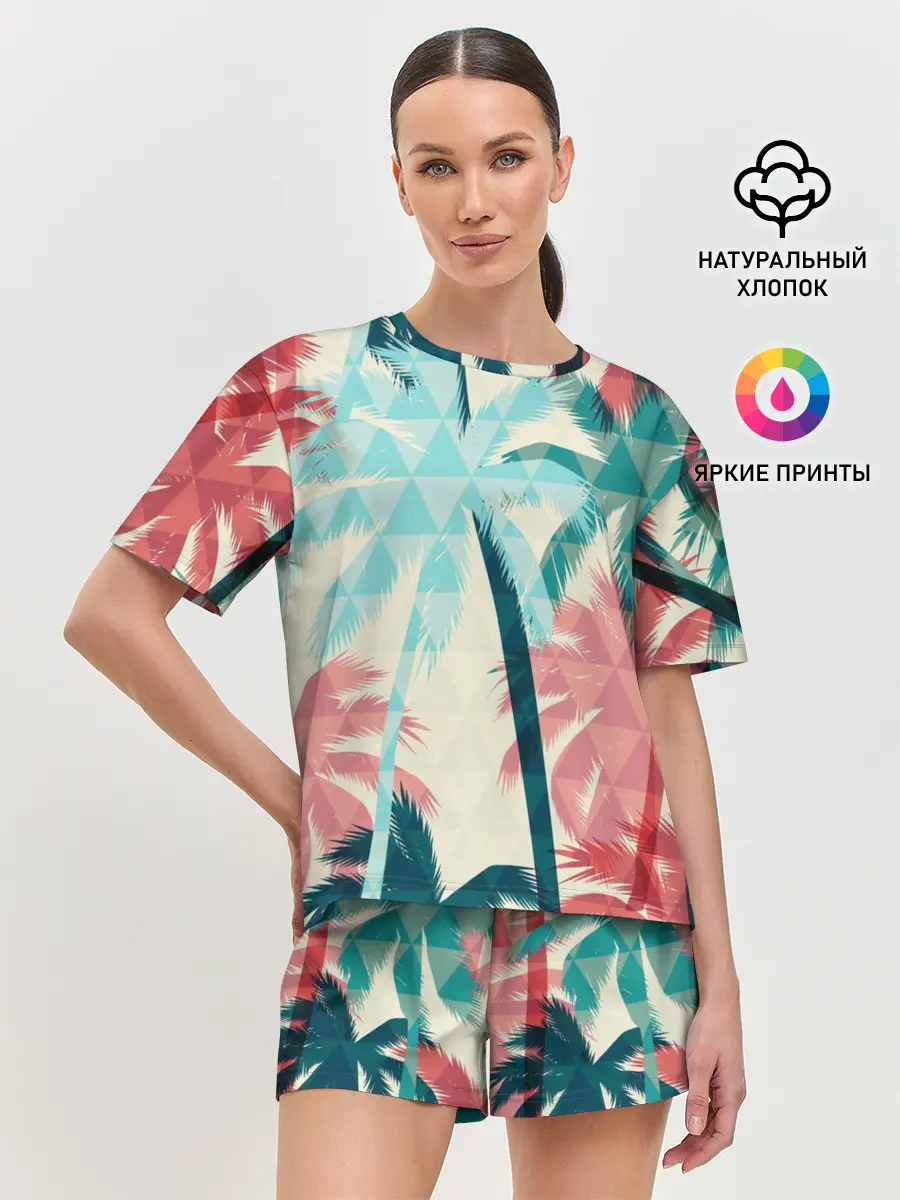 Женская пижама с шортами / Абстракция Пальмы Текстура