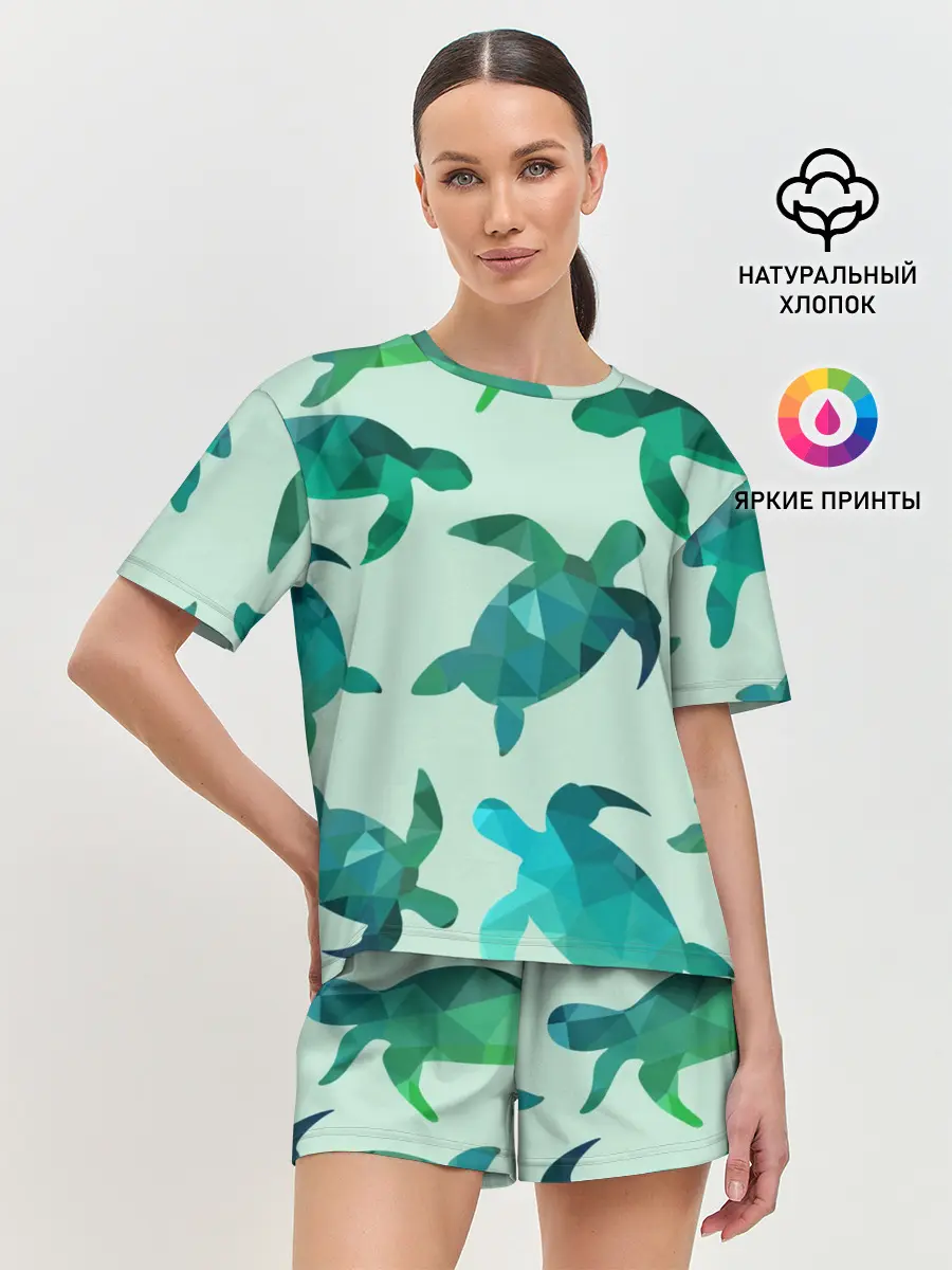 Женская пижама с шортами / Абстракция Черепахи Полигон