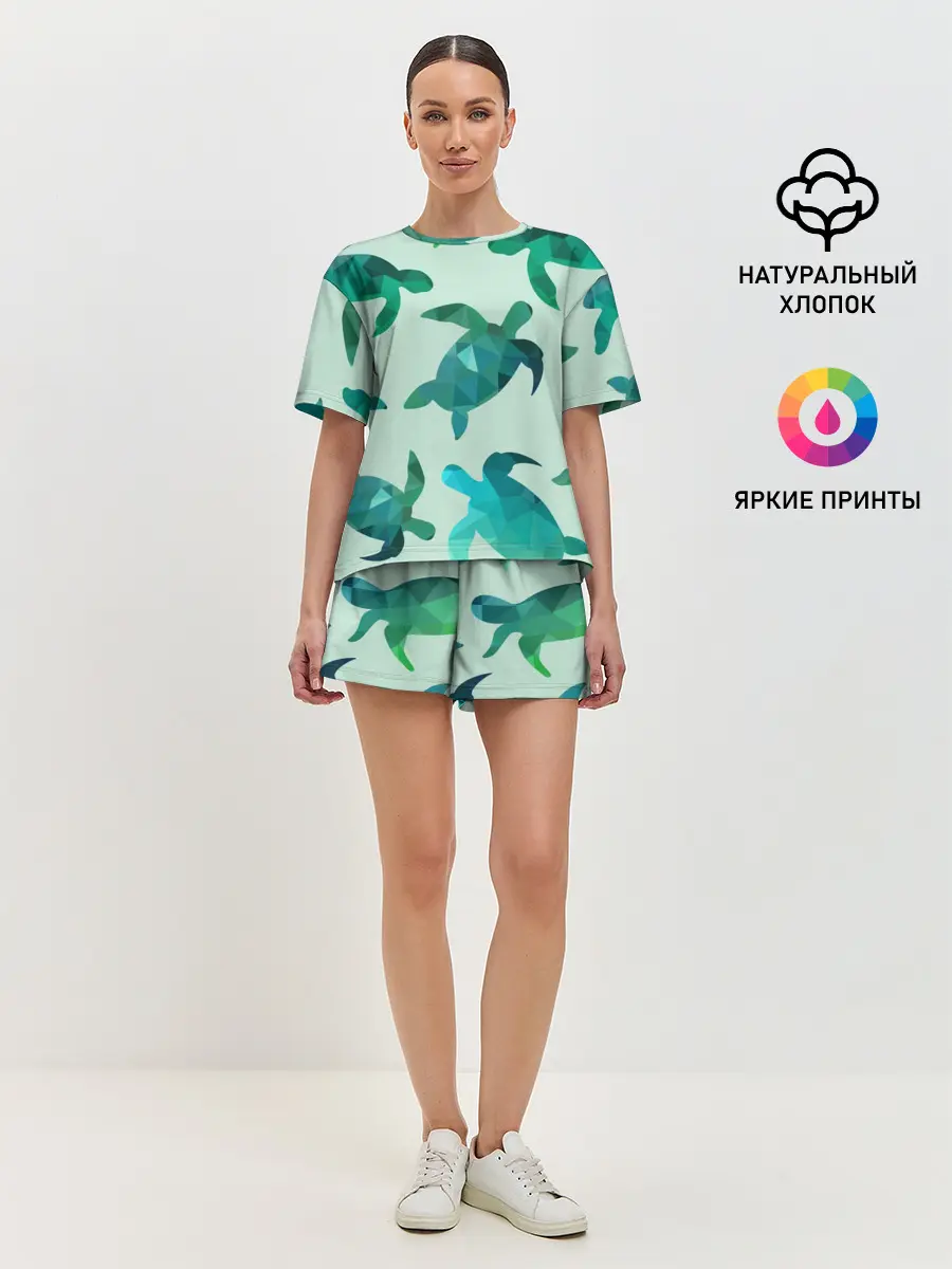 Женская пижама с шортами / Абстракция Черепахи Полигон