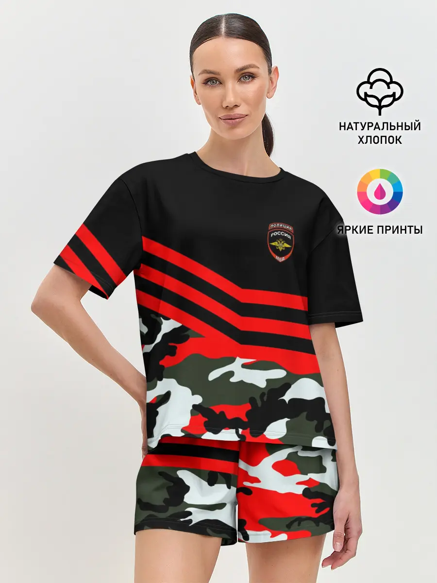 Женская пижама с шортами / Камуфляж Полиция