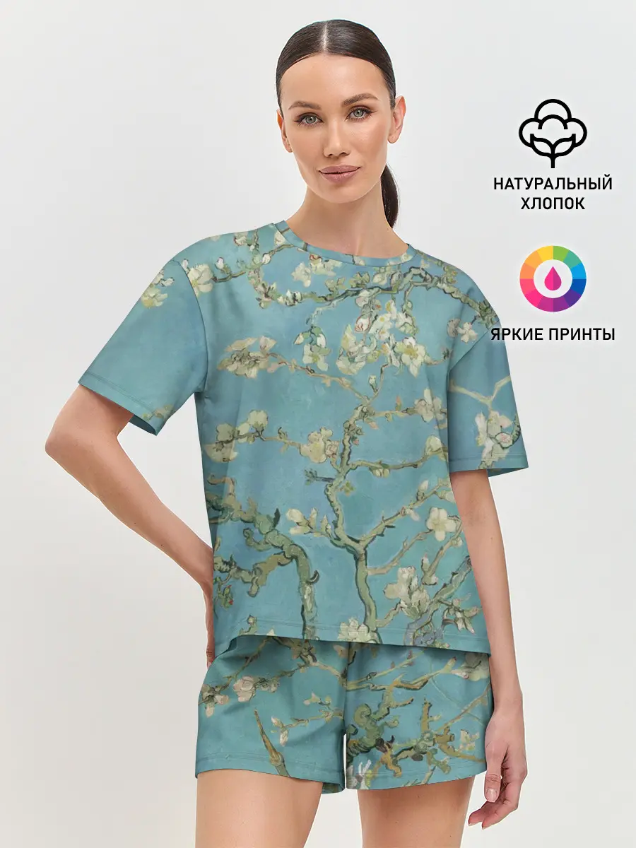 Женская пижама с шортами / Ван Гог Цветущие ветки миндаля