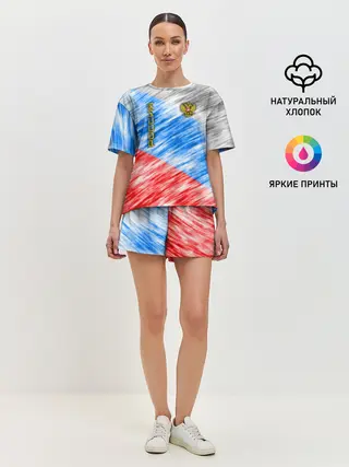 Женская пижама с шортами / Российский флаг с гербом