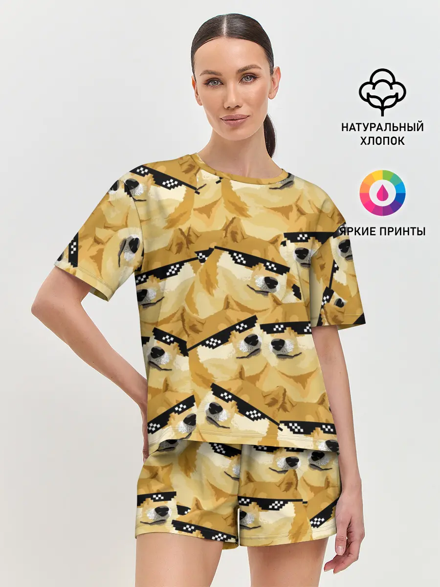 Женская пижама с шортами / Doge мем в deal with it очках