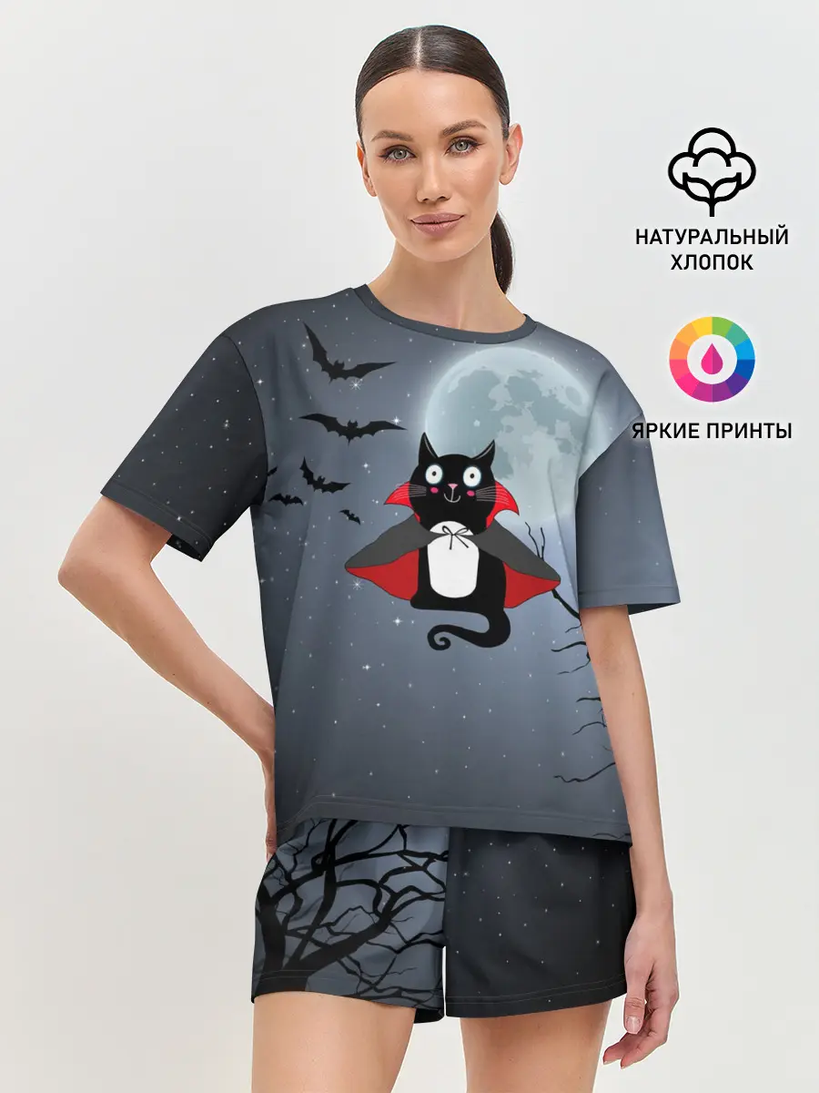 Женская пижама с шортами / Котик-готик