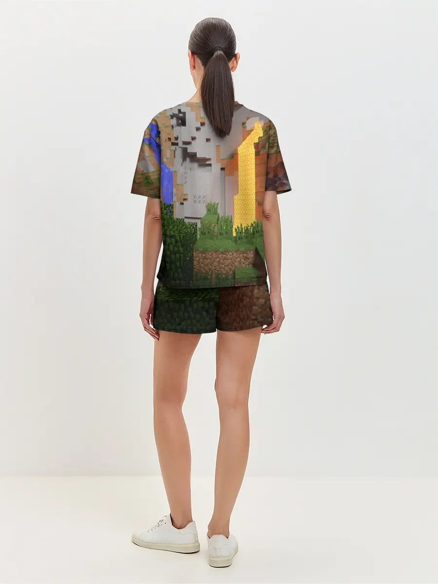 Женская пижама с шортами / Стив сражается с Эндердраконом