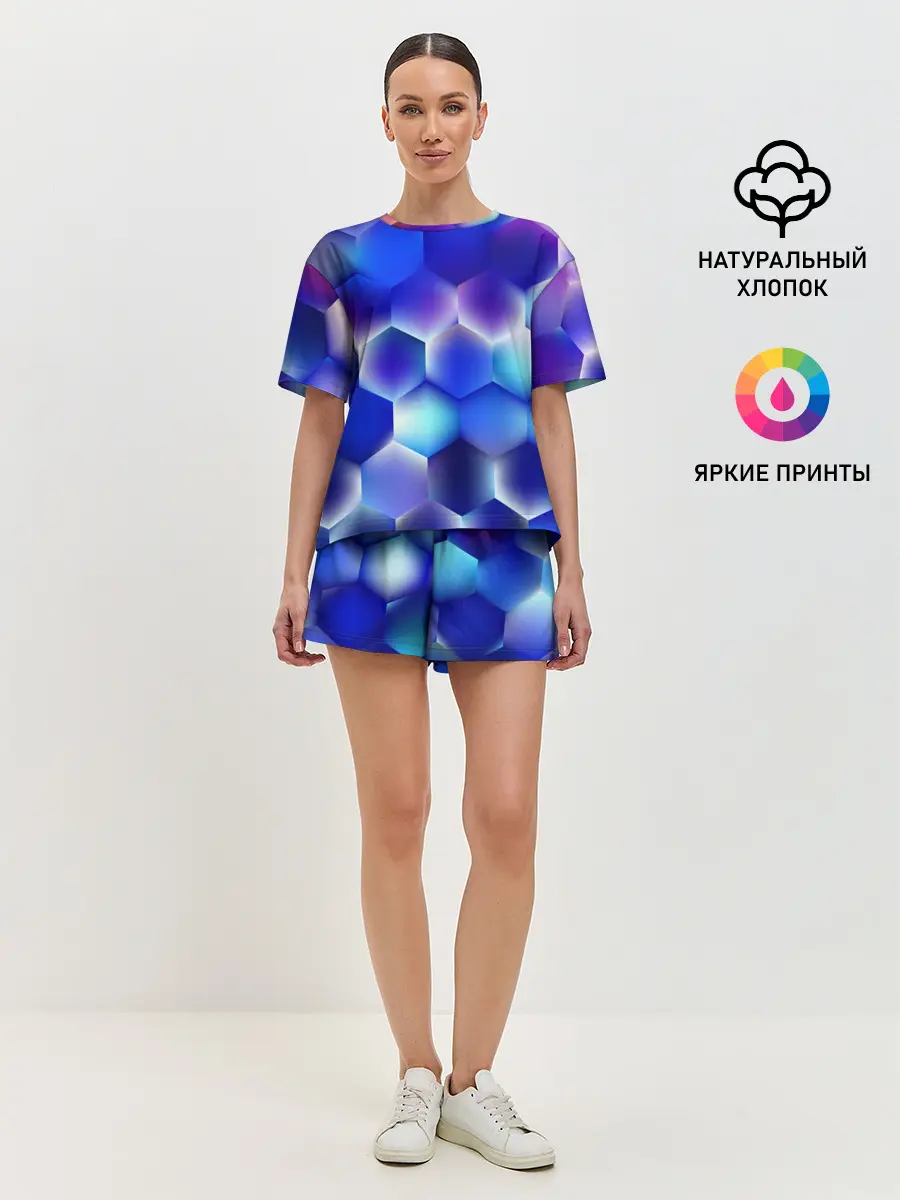 Женская пижама с шортами / Синяя чешуя змеи