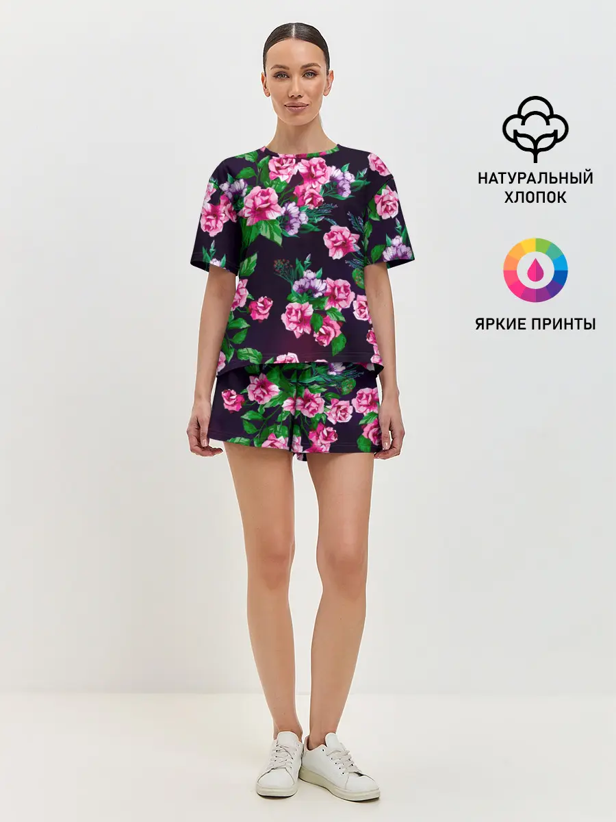 Женская пижама с шортами / Розы